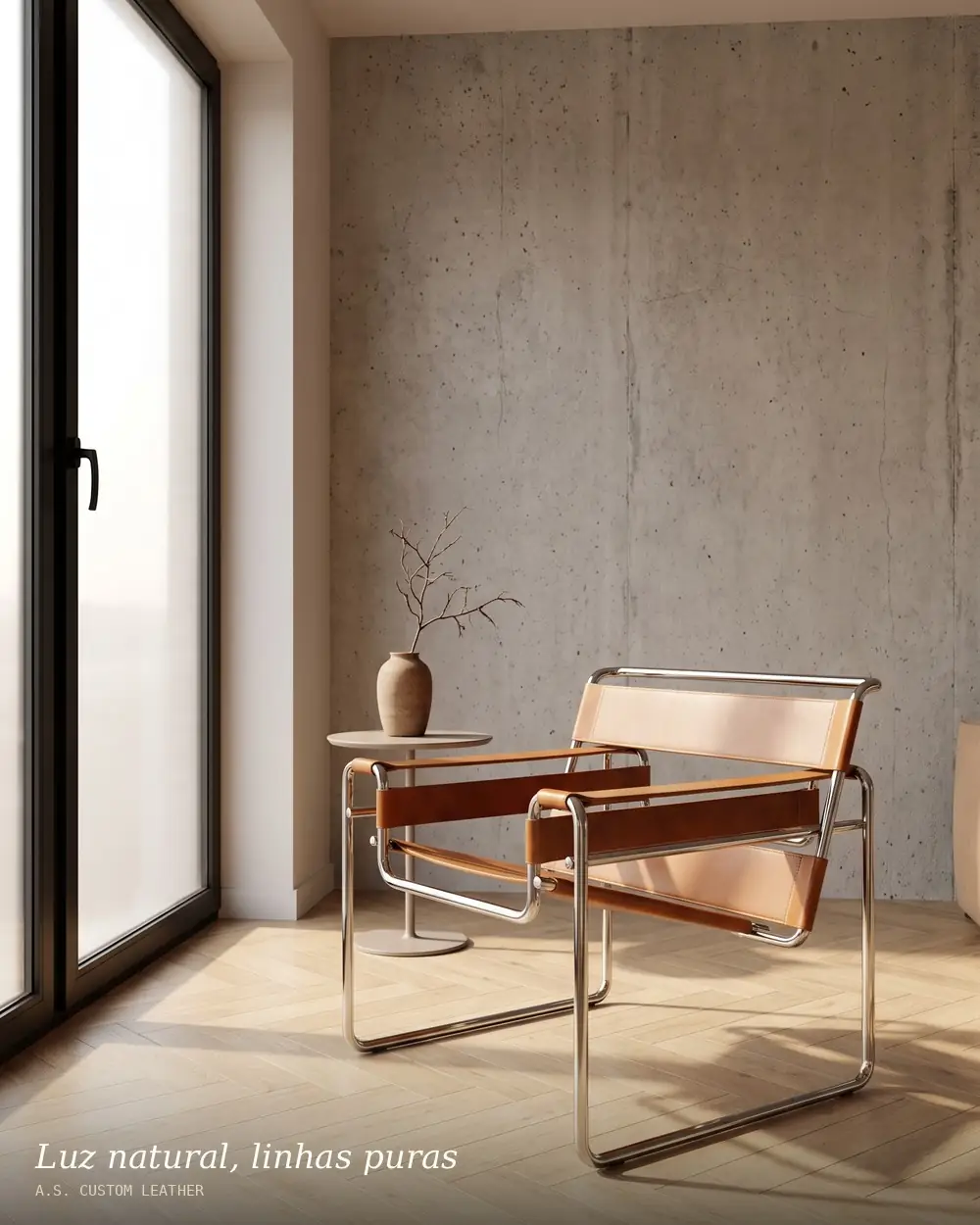 Poltrona Wassily bege em loft minimalista